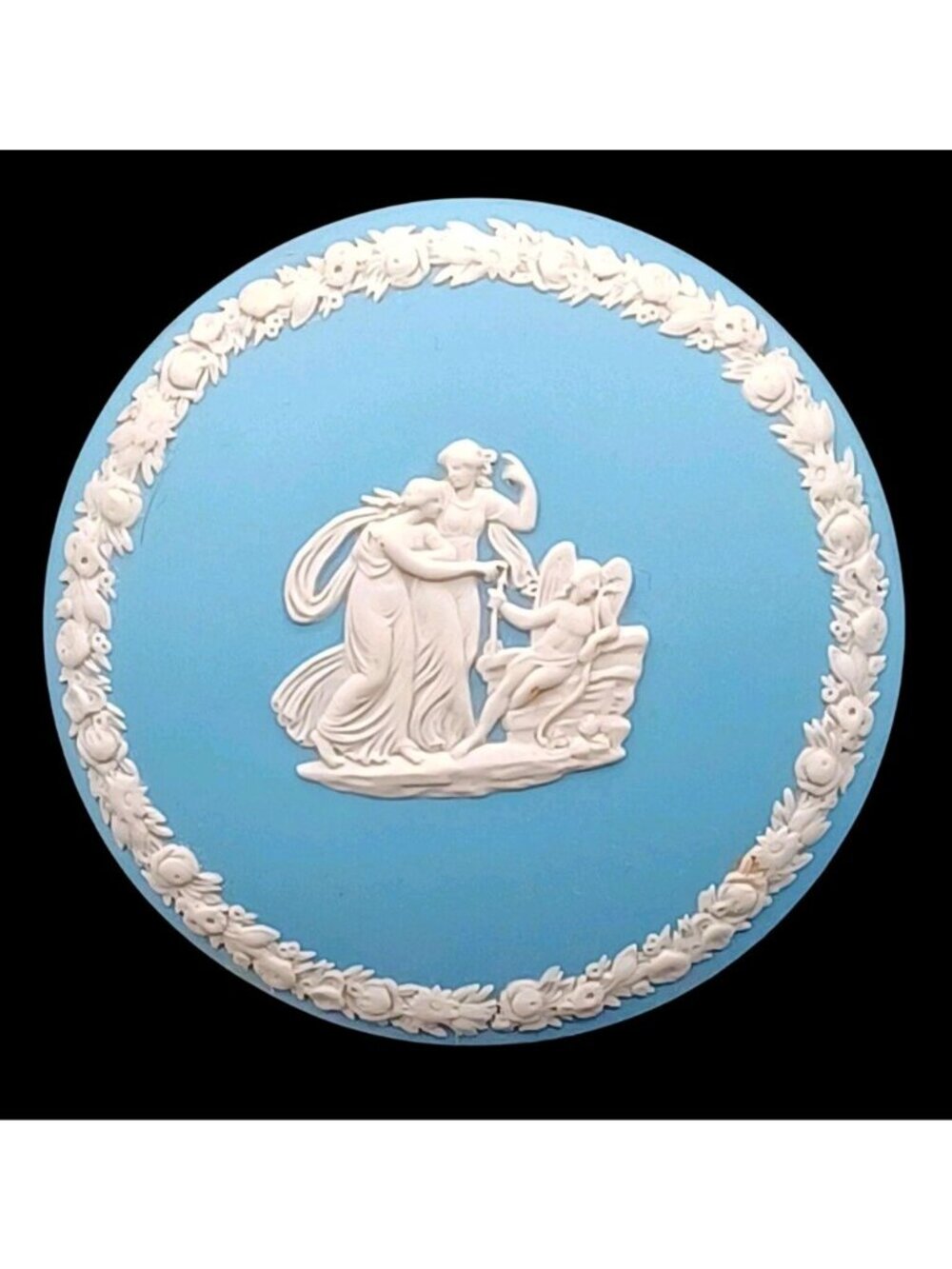 MCM Wedgwood Blue Jasperware Trinket Jewelry Box Sleeping Cupid Neoclassical